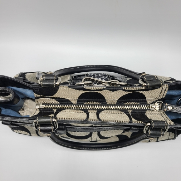Coach Hampton Signature C Satchel Shoulder Bag Tote Purse Black Gray Jacquard - Picture 5 of 16